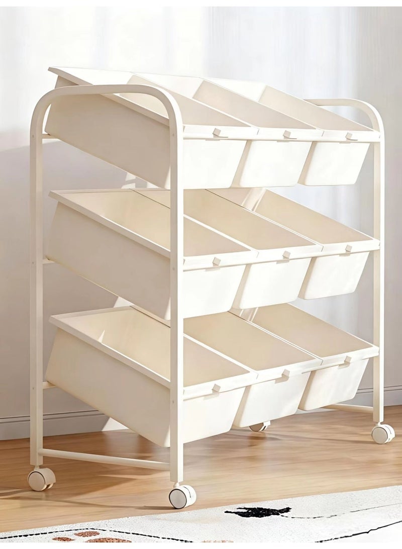 ChenDa Mobile Wheeled Storage Rack 3 Tier 9 Compartment Metal Plastic Storage Rack Home Living Room Bedroom Clutter Organizer (White) - Image 2